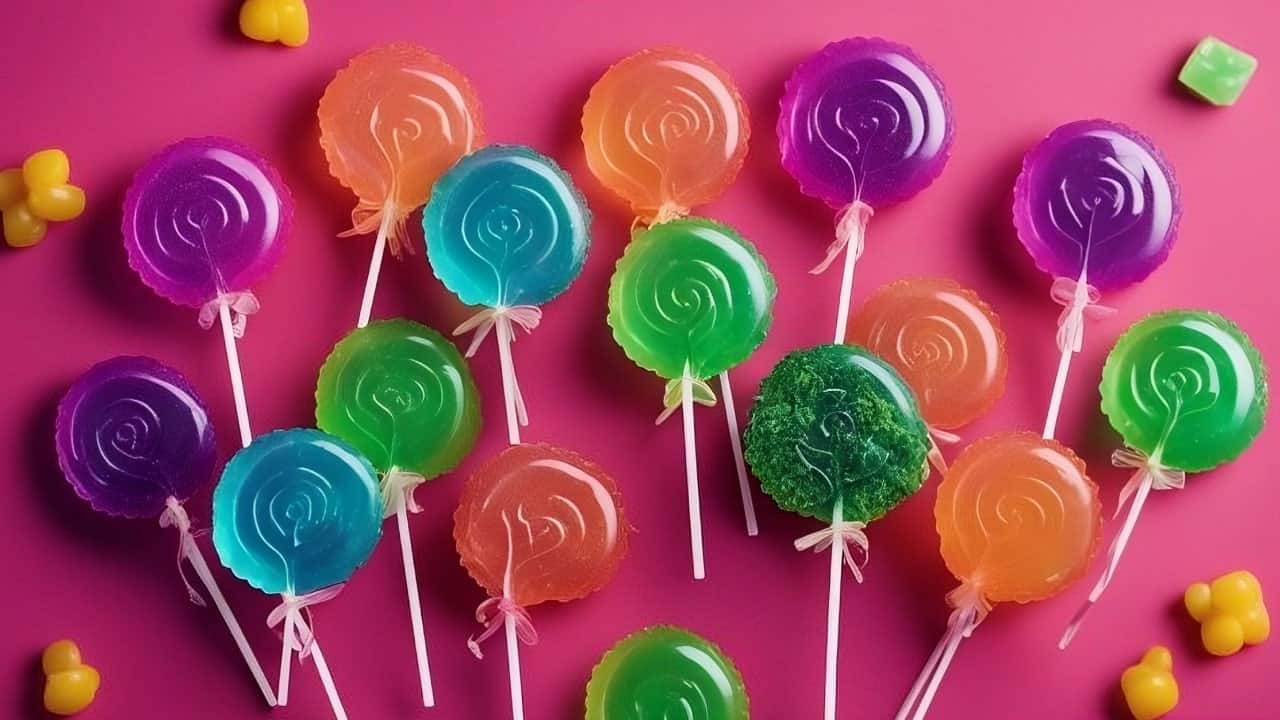 Cannabis lollipops in various colors and flavors