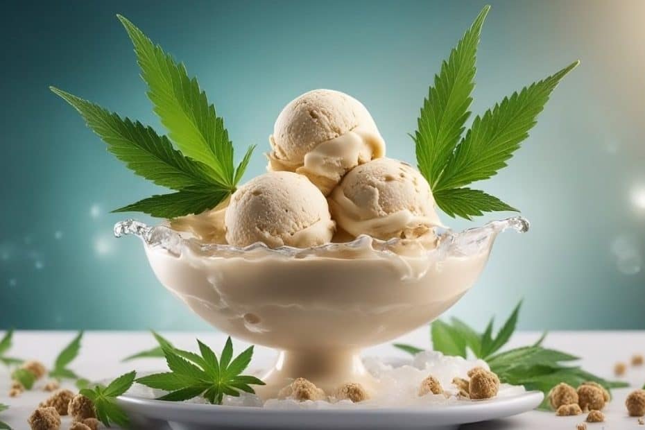 THC infused ice cream with cannabis garnish