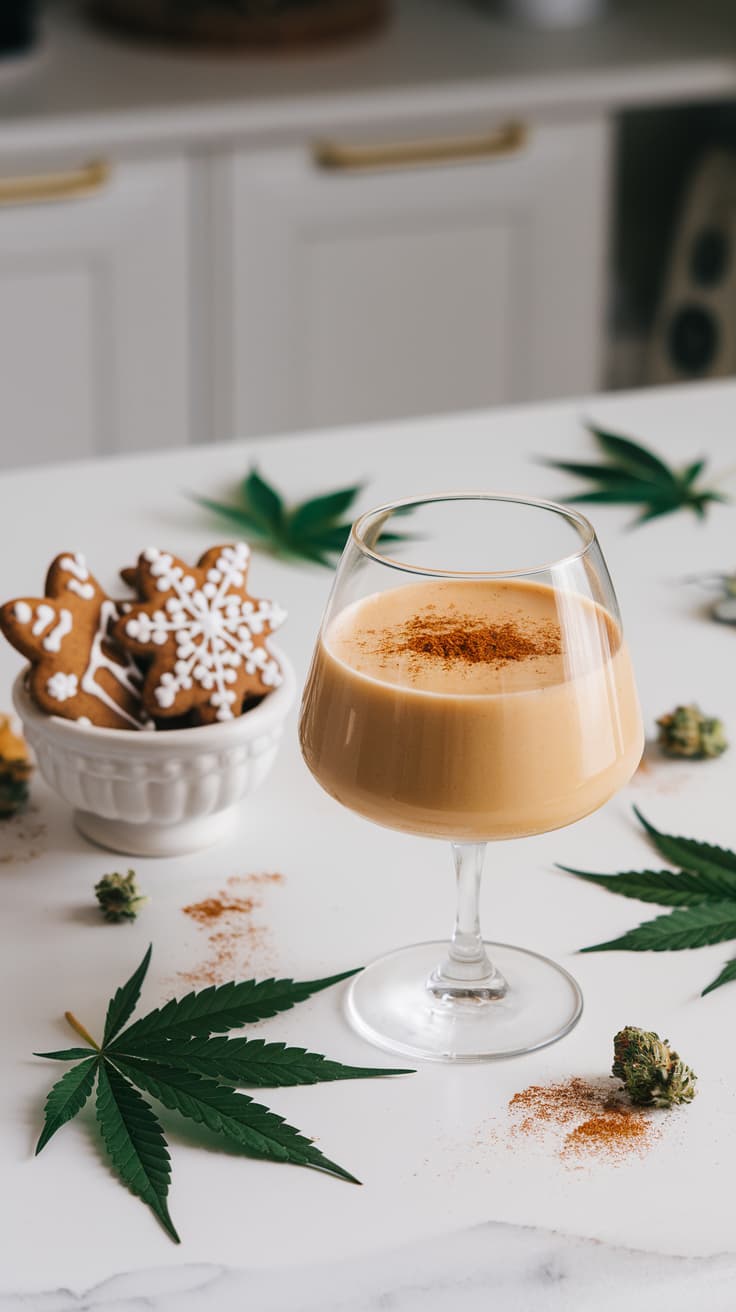 Glass of cannabis eggnog