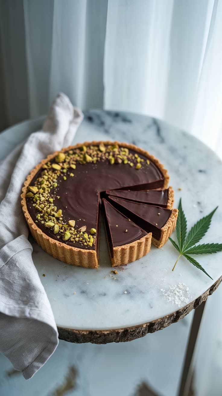 No-bake Cannabis Pistachio Chocolate Tart